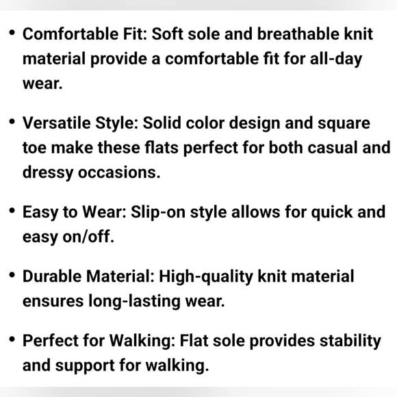 Square Toe Ballet Flat Shoes. Breathable knit, Slip-on. Sz 9M - Picture 3 of 3